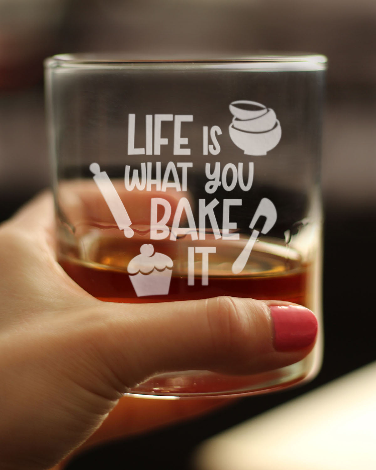 Life Is What You Bake It - Whiskey Rocks Glass - Funny Baking Themed Decor and Gifts for Bakers - 10.25 Oz Glasses