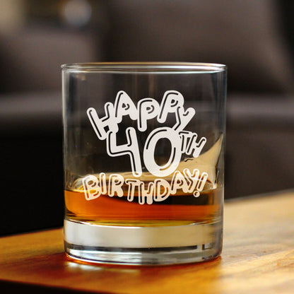 Happy 40th Birthday Balloons - Whiskey Rocks Glass Gifts for Men & Women Turning 40 - Fun Retro Bday Whisky Drinking Tumbler