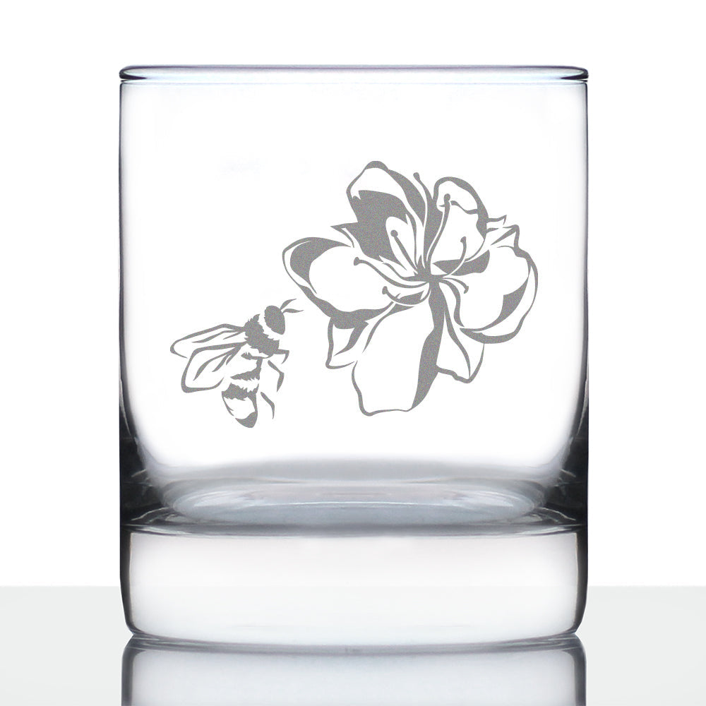 Bee Flower - Whiskey Rocks Glass - Cute Gifts for Bumblebee & Nature Lovers - 10.25 Oz