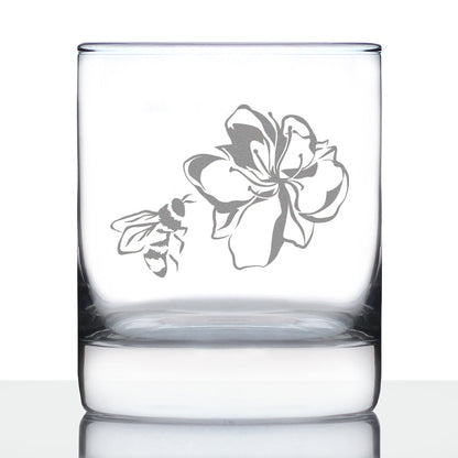 Bee Flower - Whiskey Rocks Glass - Cute Gifts for Bumblebee & Nature Lovers - 10.25 Oz