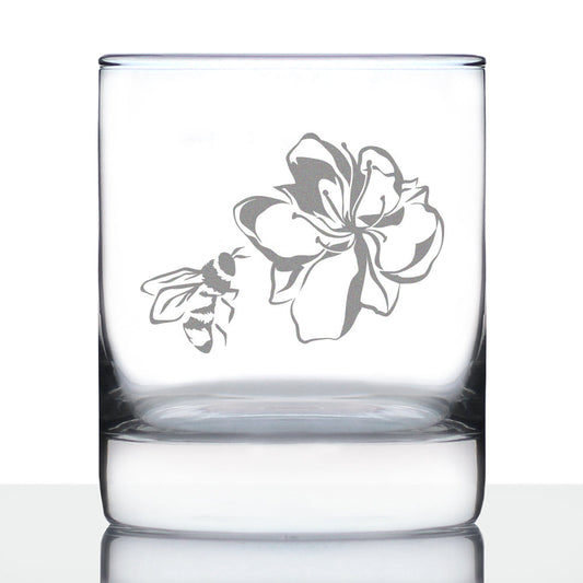 Bee Flower - Whiskey Rocks Glass - Cute Gifts for Bumblebee & Nature Lovers - 10.25 Oz