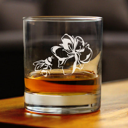 Bee Flower - Whiskey Rocks Glass - Cute Gifts for Bumblebee & Nature Lovers - 10.25 Oz