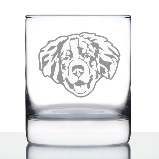 Bernese Mountain Dog Face Whiskey Rocks Glass - Unique Dog Themed Decor and Gifts for Moms & Dads of Berneses - 10.25 Oz