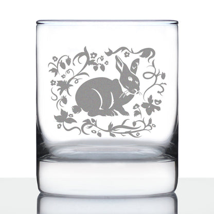 Berry Patch Bunny Rabbit - Whiskey Rocks Glass - Hand Engraved Gifts for Men & Women That Love Bunnies