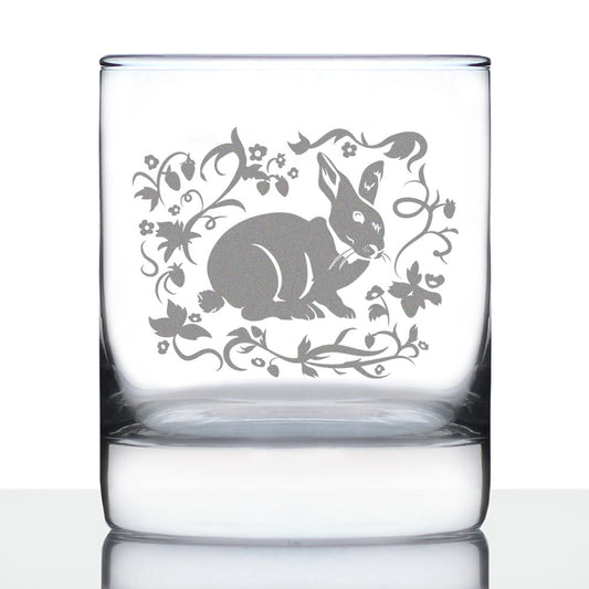 Berry Patch Bunny Rabbit - Whiskey Rocks Glass - Hand Engraved Gifts for Men & Women That Love Bunnies