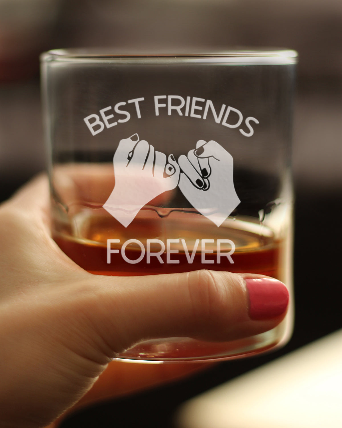 Best Friends Forever - Whiskey Rocks Glass - Cute Funny Farewell Gift For BFF Moving Away - Pinky Promise - 10.25 Oz Glasses
