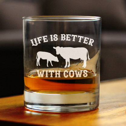 Life Is Better With Cows - Whiskey Rocks Glass Gifts - Funny Cow Gifts and Decor for Men & Women - 10.25 Oz Glasses