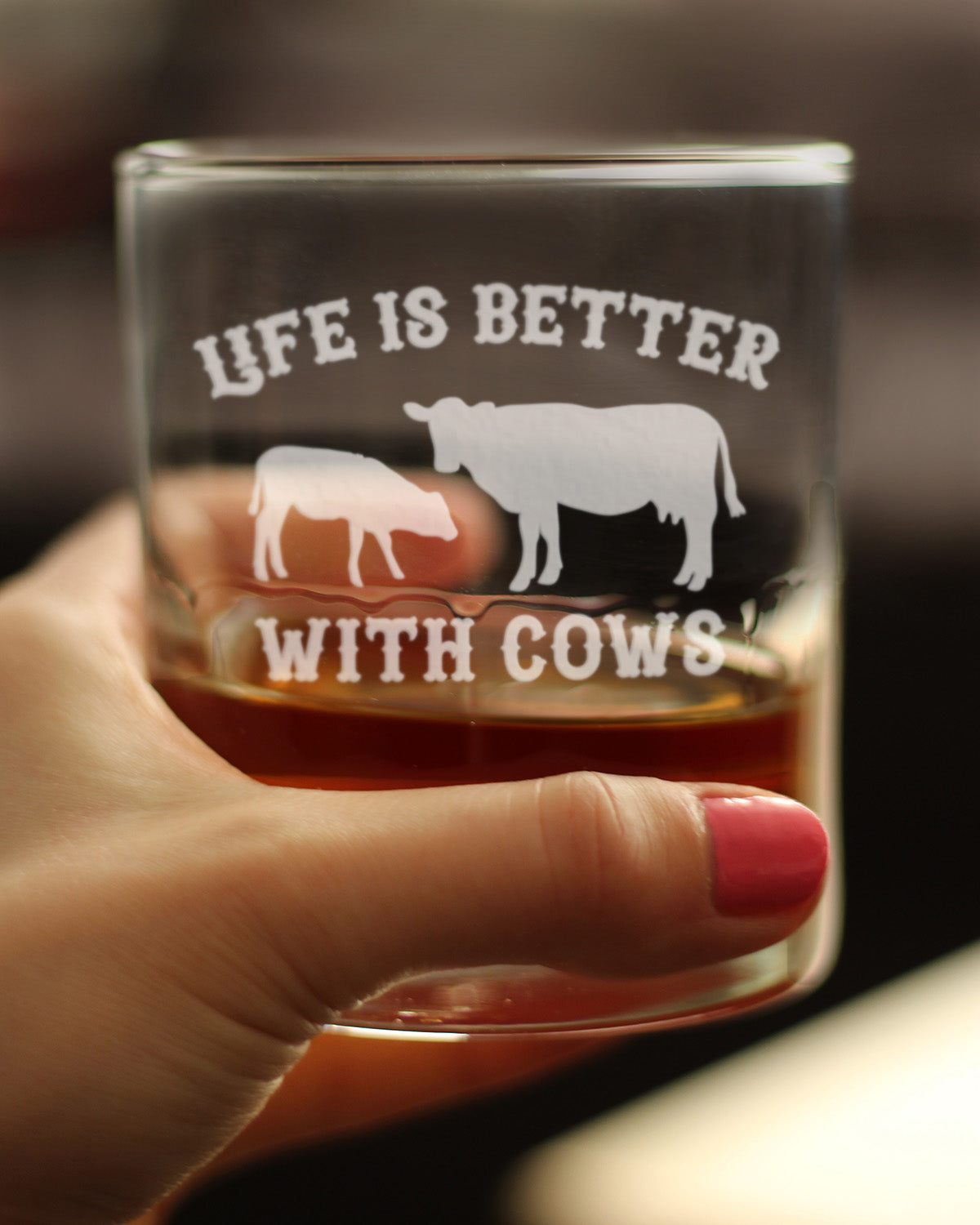 Life Is Better With Cows - Whiskey Rocks Glass Gifts - Funny Cow Gifts and Decor for Men & Women - 10.25 Oz Glasses