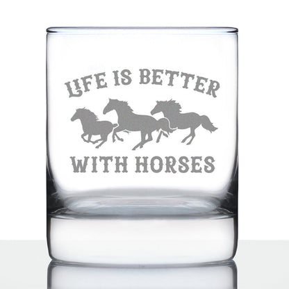 Life Is Better With Horses - Whiskey Rocks Glass Gifts - Funny Horse Gifts and Decor for Men & Women - 10.25 Oz Glasses