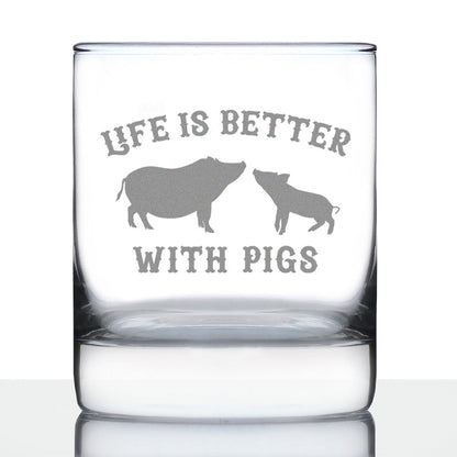 Life Is Better With Pigs - Whiskey Rocks Glass Gifts - Funny Pig Gifts and Decor for Men & Women - 10.25 Oz Glasses