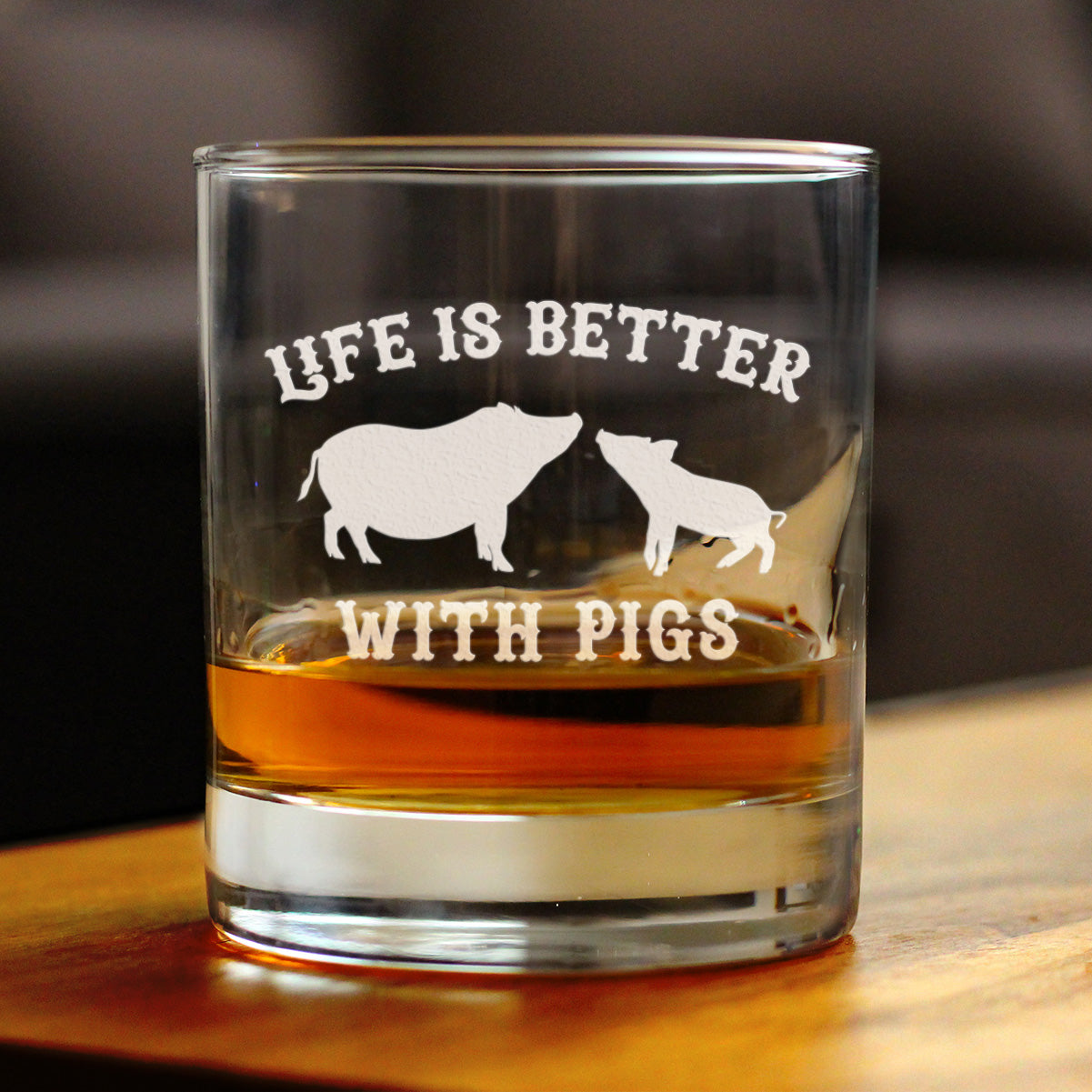 Life Is Better With Pigs - Whiskey Rocks Glass Gifts - Funny Pig Gifts and Decor for Men & Women - 10.25 Oz Glasses