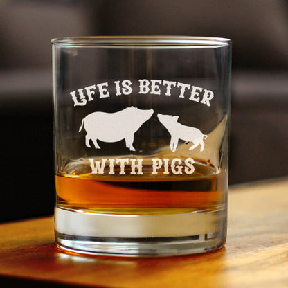 Life Is Better With Pigs - Whiskey Rocks Glass Gifts - Funny Pig Gifts and Decor for Men & Women - 10.25 Oz Glasses