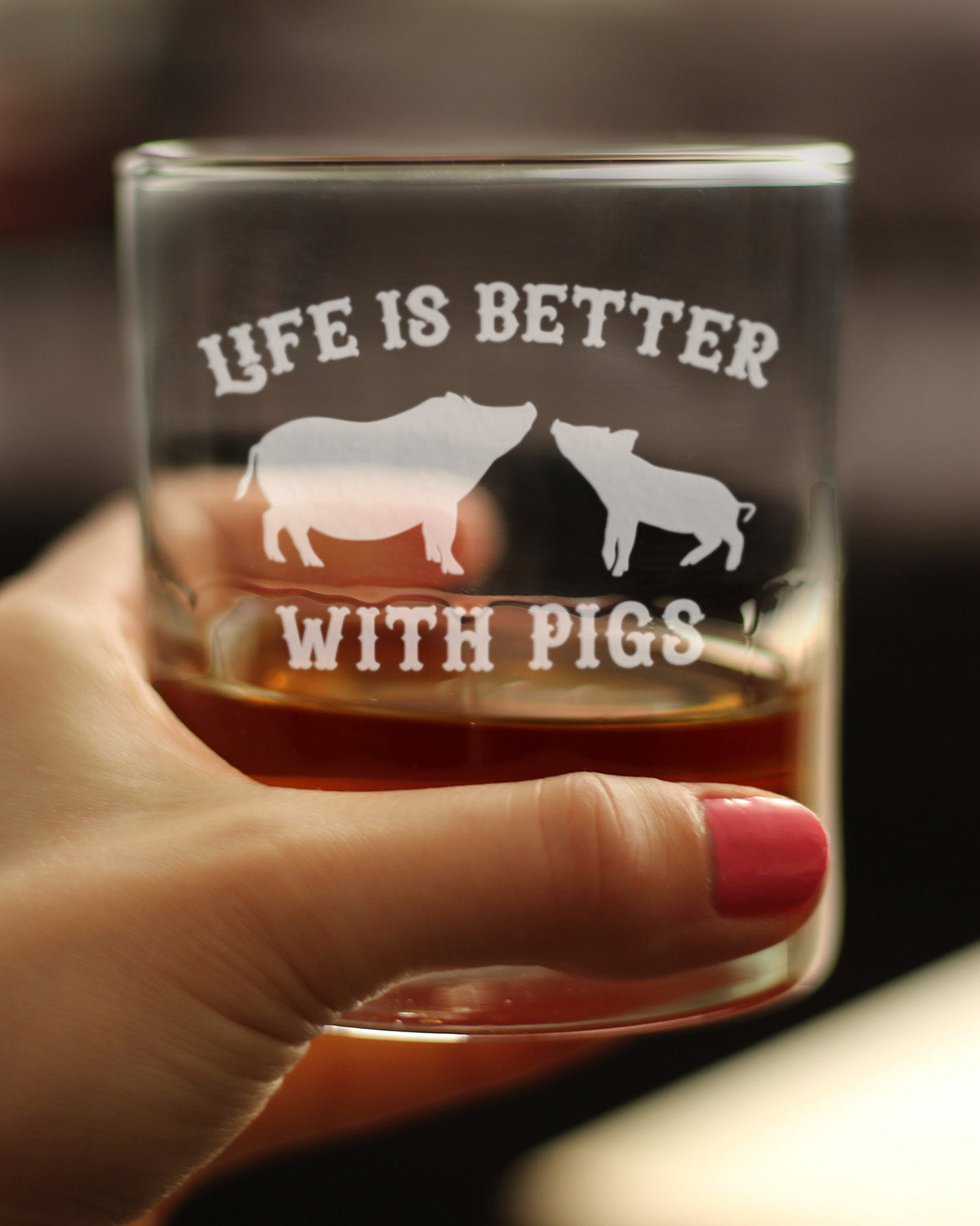 Life Is Better With Pigs - Whiskey Rocks Glass Gifts - Funny Pig Gifts and Decor for Men & Women - 10.25 Oz Glasses