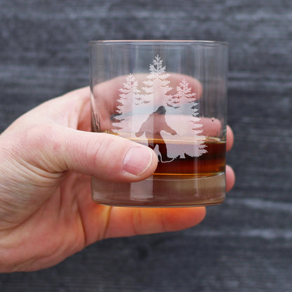 Bigfoot Engraved 10 Oz Rocks or Old Fashioned Whiskey Glass, Unique Sasquatch Themed Gifts, Funny Gift Idea for Outdoorsmen