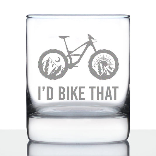 I'd Bike That - Whiskey Rocks Glass - Cool Bicycle Themed Decor and Gifts for Outdoor Lovers - 10.25 Oz Glasses