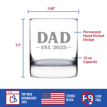 Dad Est. 2023 - Bold - 10 Ounce Rocks Glass