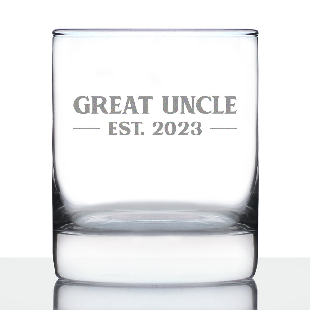 Great Uncle Est. 2023 - Bold - 10 oz Rocks Glass or Old Fashioned Glass, Etched Sayings, Father's Day Gift & Baby Reveal