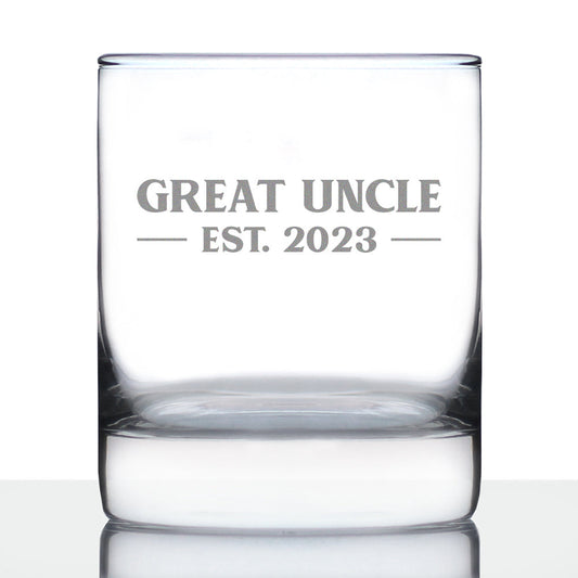 Great Uncle Est. 2023 - Bold - 10 oz Rocks Glass or Old Fashioned Glass, Etched Sayings, Father's Day Gift & Baby Reveal