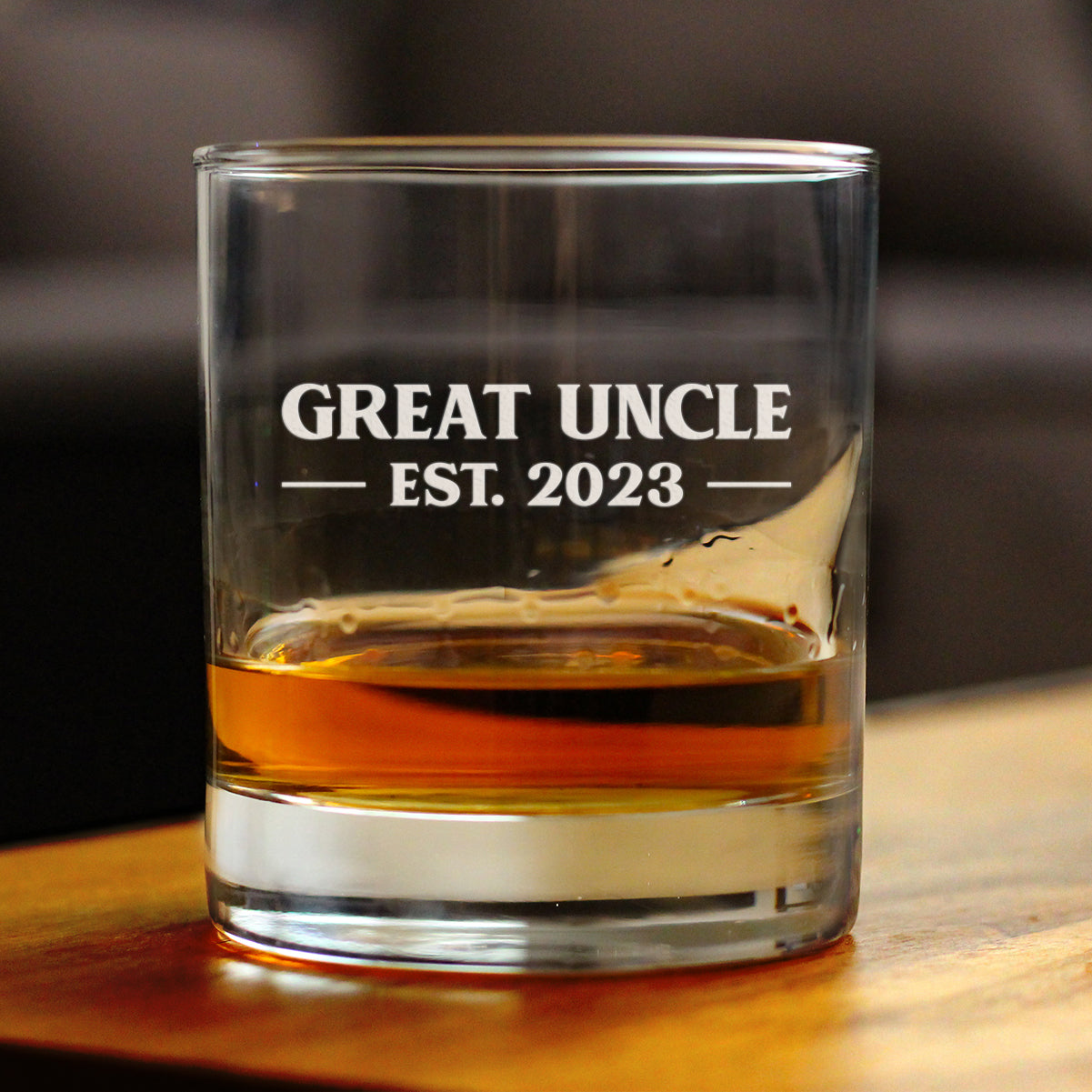 Great Uncle Est. 2023 - Bold - 10 oz Rocks Glass or Old Fashioned Glass, Etched Sayings, Father's Day Gift & Baby Reveal