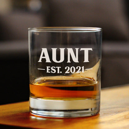 Aunt Est 2021 - New Aunties Whiskey Rocks Glass Gift for First Time Aunts - Bold 10.25 Oz Glasses