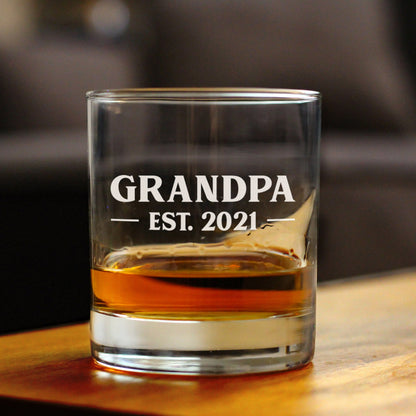 Grandpa Est 2021 - New Grandfather Whiskey Rocks Glass Gift for First Time Grandparents - Bold 10.25 Oz Glasses