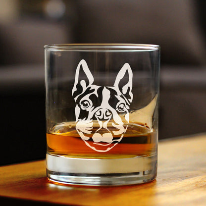 Boston Terrier Face Whiskey Rocks Glass - Unique Dog Themed Decor and Gifts for Moms & Dads of Boston Terriers - 10.25 Oz