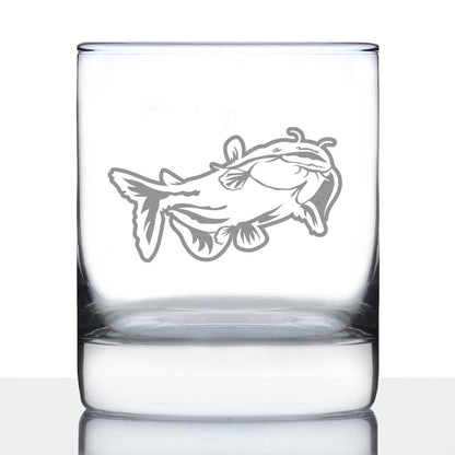 Catfish - Whiskey Rocks Glass - Catfishing Gifts for Fisherman - Whisky Fish Tumbler & Fishing Decor - 10.25 oz