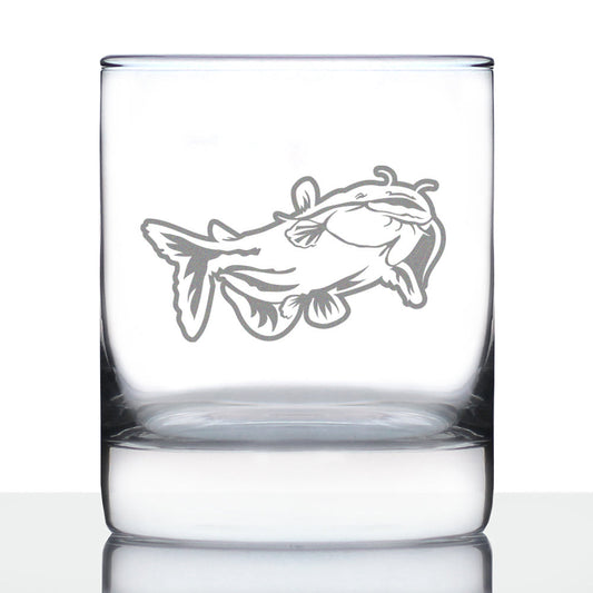 Catfish - Whiskey Rocks Glass - Catfishing Gifts for Fisherman - Whisky Fish Tumbler & Fishing Decor - 10.25 oz