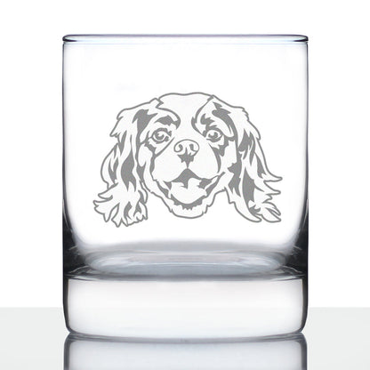 Cavalier King Charles Spaniel Face Whiskey Rocks Glass - Unique Dog Themed Decor and Gifts for Moms & Dads of Cavaliers - 10.25 Oz
