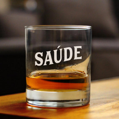 Saude - Portuguese Cheers - Whiskey Rocks Glass - Cute Portugal Themed Gifts or Party Decor for Women and Men - 10.25 Oz