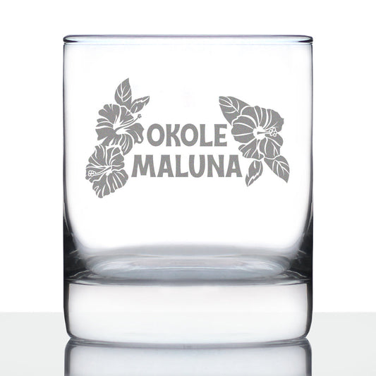 Okole Maluna Engraved 10 Oz Rocks or Old Fashioned Whiskey Glass, Hawaiian Cheers, Unique Party Cup for Men & Women Who Love Hawaii