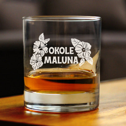 Okole Maluna Engraved 10 Oz Rocks or Old Fashioned Whiskey Glass, Hawaiian Cheers, Unique Party Cup for Men & Women Who Love Hawaii
