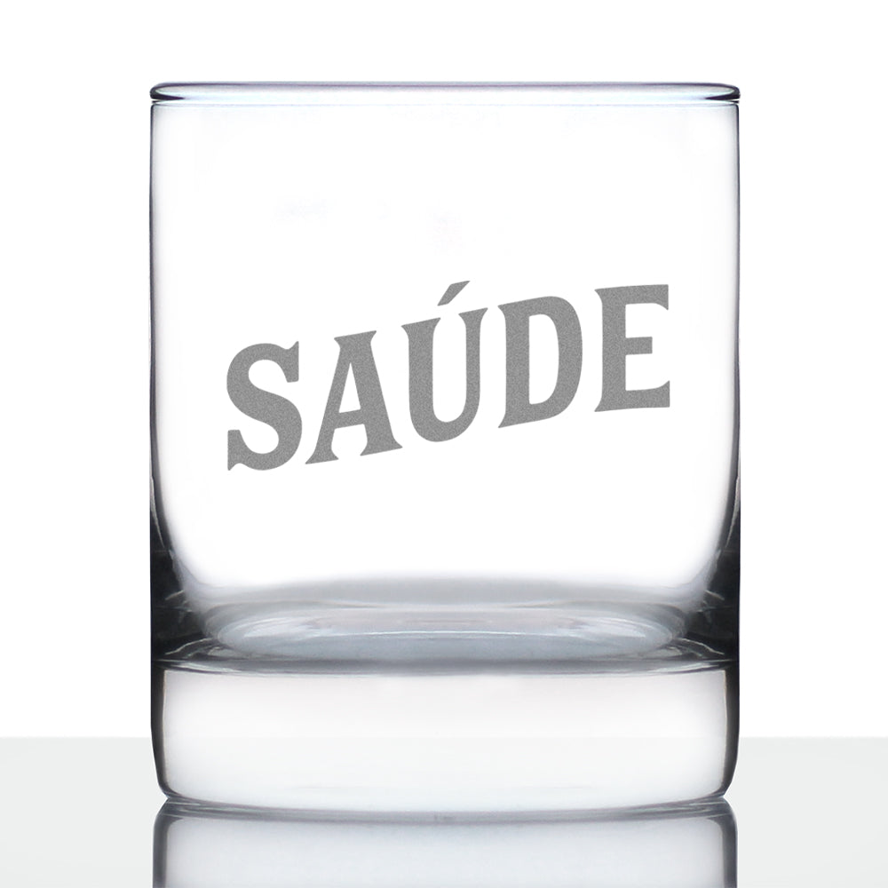 Saude - Portuguese Cheers - Whiskey Rocks Glass - Cute Portugal Themed Gifts or Party Decor for Women and Men - 10.25 Oz