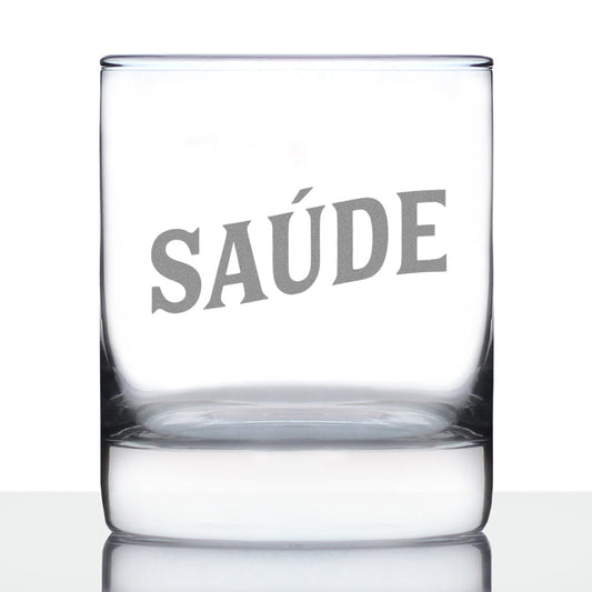 Saude - Portuguese Cheers - Whiskey Rocks Glass - Cute Portugal Themed Gifts or Party Decor for Women and Men - 10.25 Oz