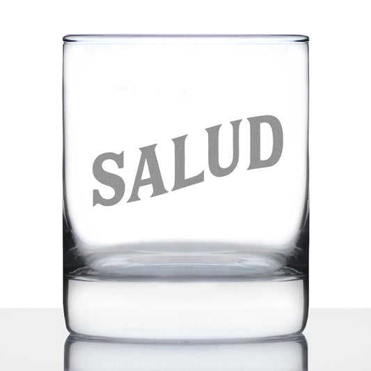 Salud - Spanish Cheers - Whiskey Rocks Glass - Cute Spainish Themed Gifts or Party Decor for Women and Men - 10.25 Oz