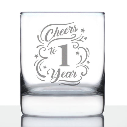 Cheers to 1 Year - Whiskey Rocks Glass Gifts for Women & Men - 1st Anniversary Party Decor - 10.25 Oz Glasses