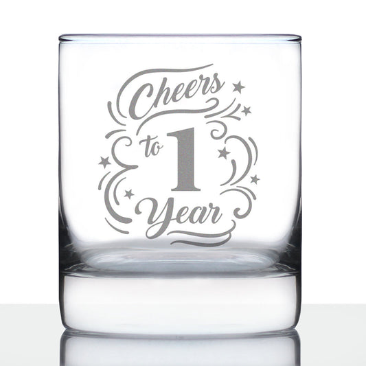 Cheers to 1 Year - Whiskey Rocks Glass Gifts for Women & Men - 1st Anniversary Party Decor - 10.25 Oz Glasses