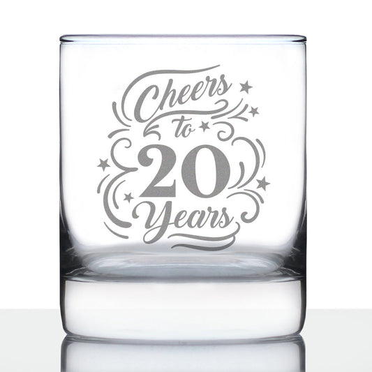 Cheers to 20 Years - Whiskey Rocks Glass Gifts for Women & Men - 20th Anniversary Party Decor - 10.25 Oz Glasses