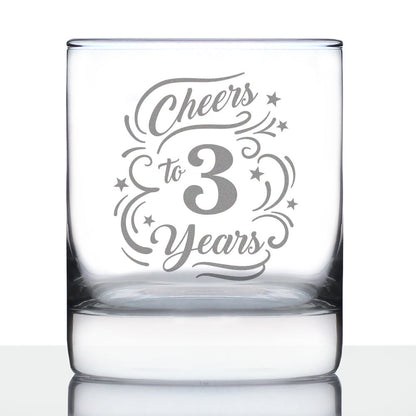 Cheers to 3 Years - Whiskey Rocks Glass Gifts for Women & Men - 3rd Anniversary Party Decor - 10.25 Oz Glasses