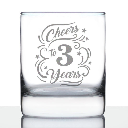 Cheers to 3 Years - Whiskey Rocks Glass Gifts for Women & Men - 3rd Anniversary Party Decor - 10.25 Oz Glasses