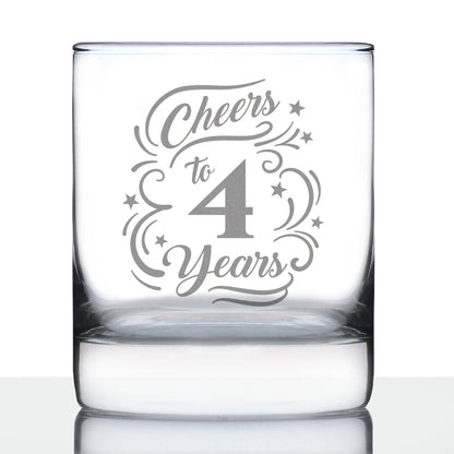 Cheers to 4 Years - Whiskey Rocks Glass Gifts for Women & Men - 4th Anniversary Party Decor - 10.25 Oz Glasses