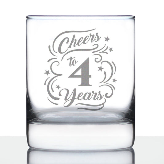 Cheers to 4 Years - Whiskey Rocks Glass Gifts for Women & Men - 4th Anniversary Party Decor - 10.25 Oz Glasses