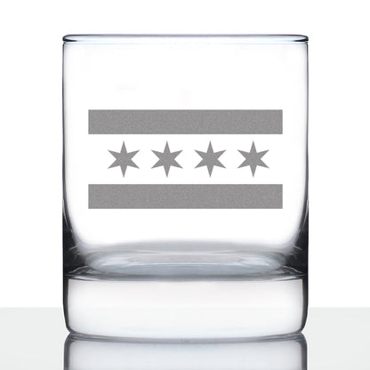 Chicago Flag - Whiskey Rocks Glass - Fun Unique Glass Gift for Chitown Lovers - Cute Chicago Themed Decor - 10.25 Oz