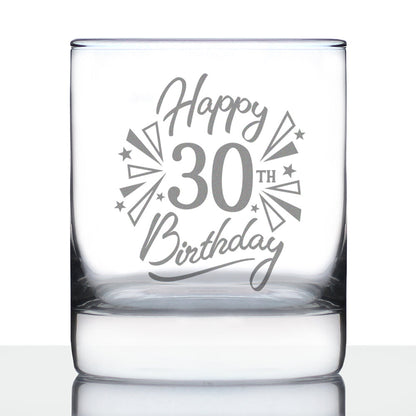 Happy 30th Birthday - Whiskey Rocks Glass Gifts for Men & Women Turning 30 - Fun Retro Bday Whisky Drinking Tumbler