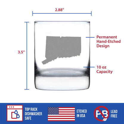Connecticut State Outline Whiskey Rocks Glass - State Themed Drinking Decor and Gifts for Connecticuters and Nutmegger Women & Men - 10.25 Oz Whisky Tumbler Glasses