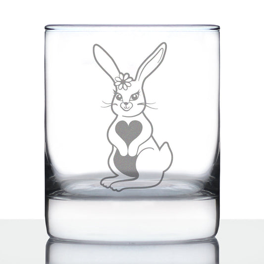 Cute Bunny Rabbit - Whiskey Rocks Glass - Hand Engraved Gifts for Men & Women That Love Bunnies