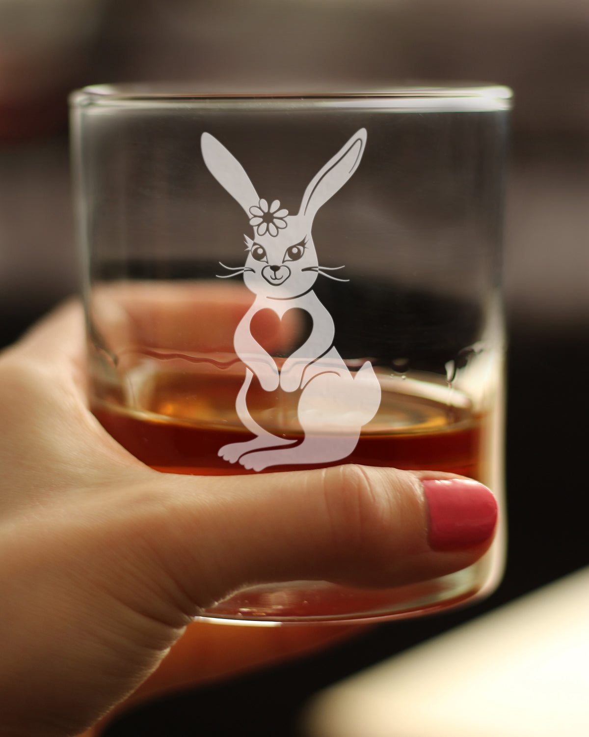 Cute Bunny Rabbit - Whiskey Rocks Glass - Hand Engraved Gifts for Men & Women That Love Bunnies