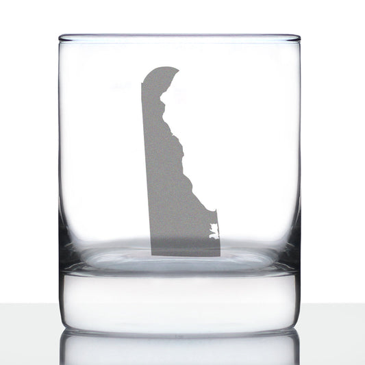 Delaware State Outline Whiskey Rocks Glass - State Themed Drinking Decor and Gifts for Delawarean Women & Men - 10.25 Oz Whisky Tumbler Glasses