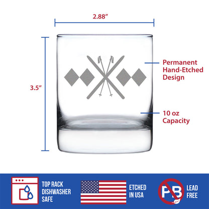 Double Black Diamond - Whiskey Rocks Glass - Unique Skiing Themed Decor and Gifts for Mountain Lovers - 10.25 Oz Glasses