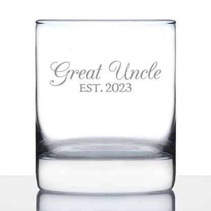 Great Uncle Est. 2023 - Decorative 10 oz Rocks Glass or Old Fashioned Glass Etched Sayings, Pregnancy Announcement & Baby Reveal